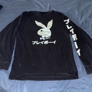 PLAYBOY Black Long Sleeve Tee with Japanese Logo